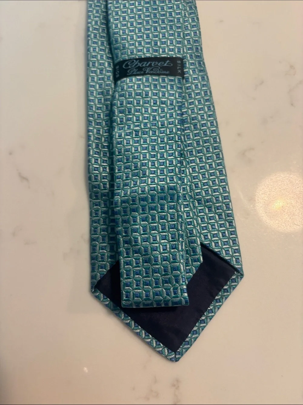 Charvet Teal Geometric Silk Tie